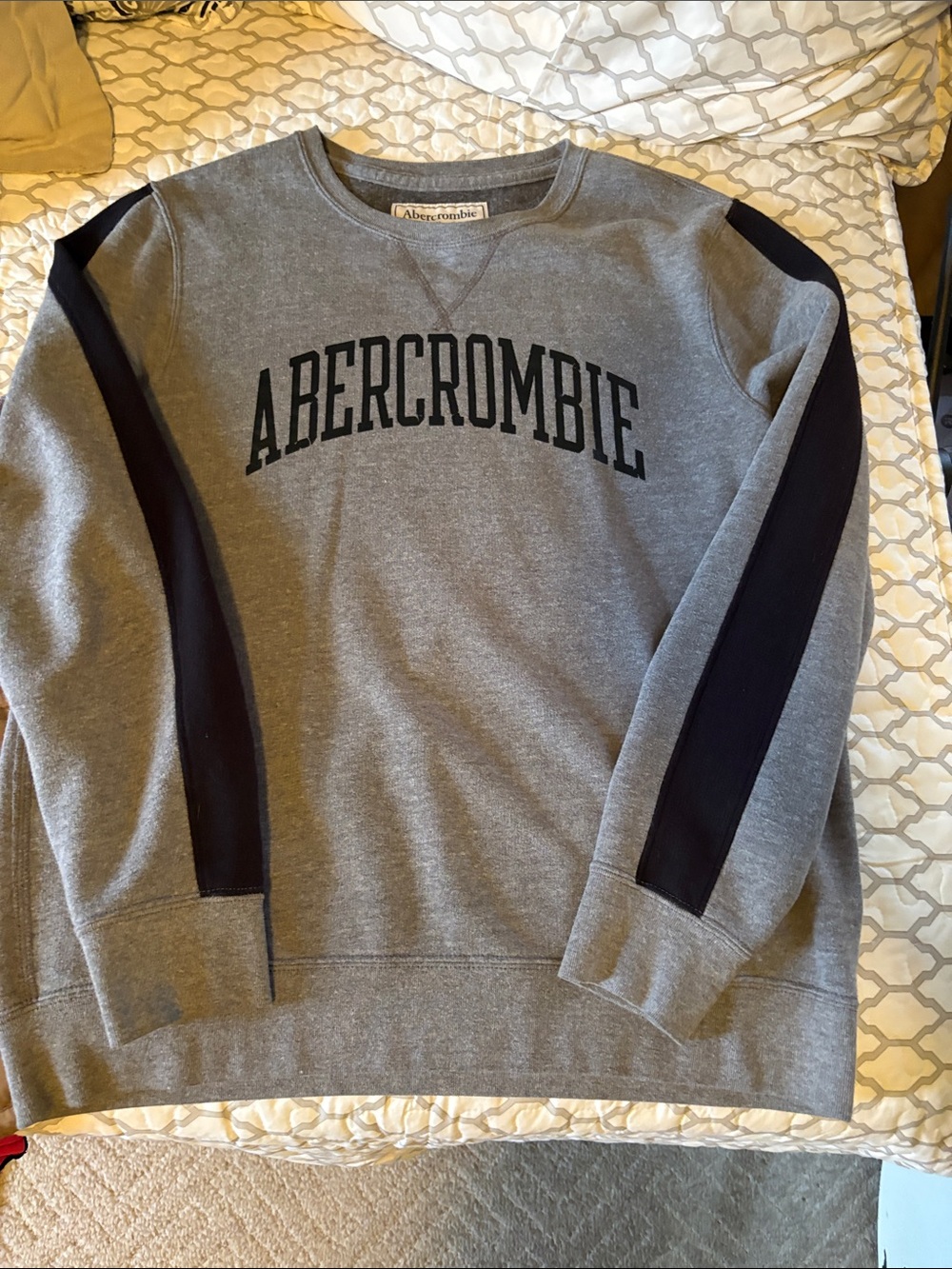 Abercrombie & Fitch Grey Crewneck Sweatshirt with Black Sleeve Stripes